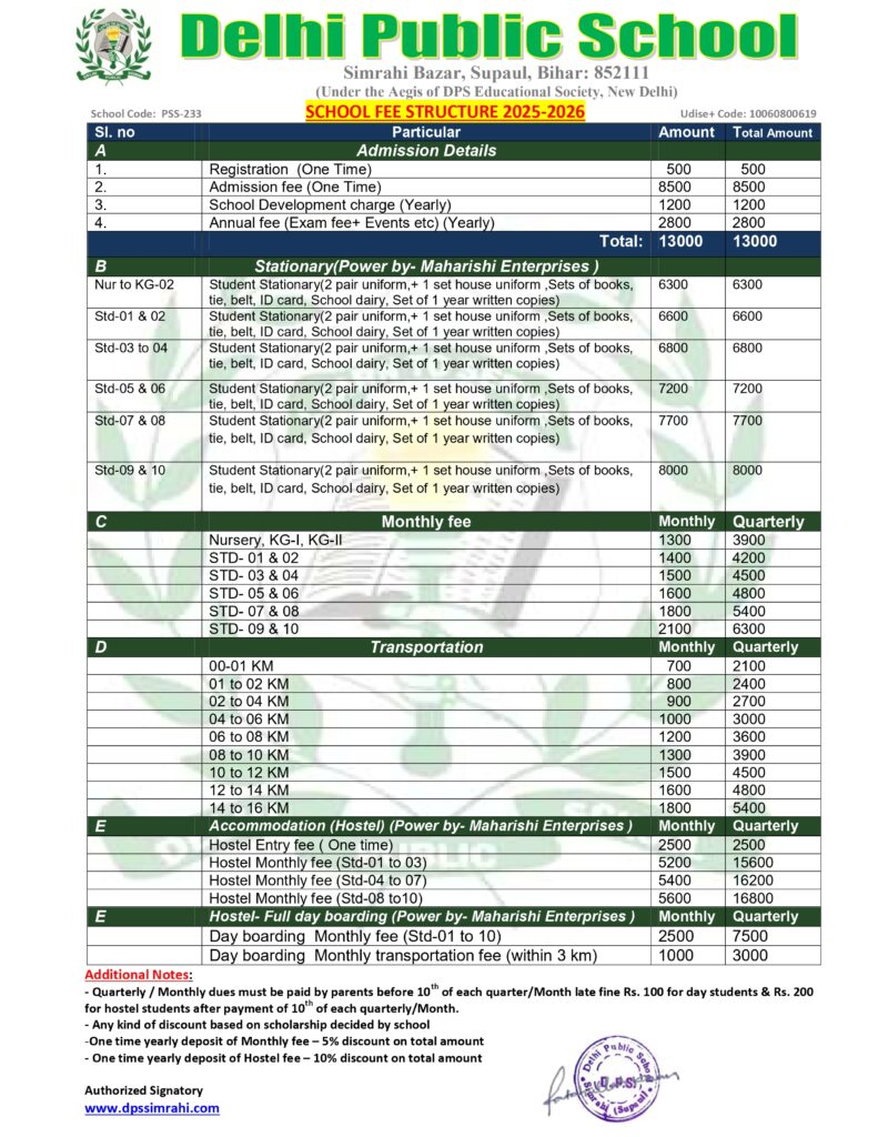 fee structure (2025-26)